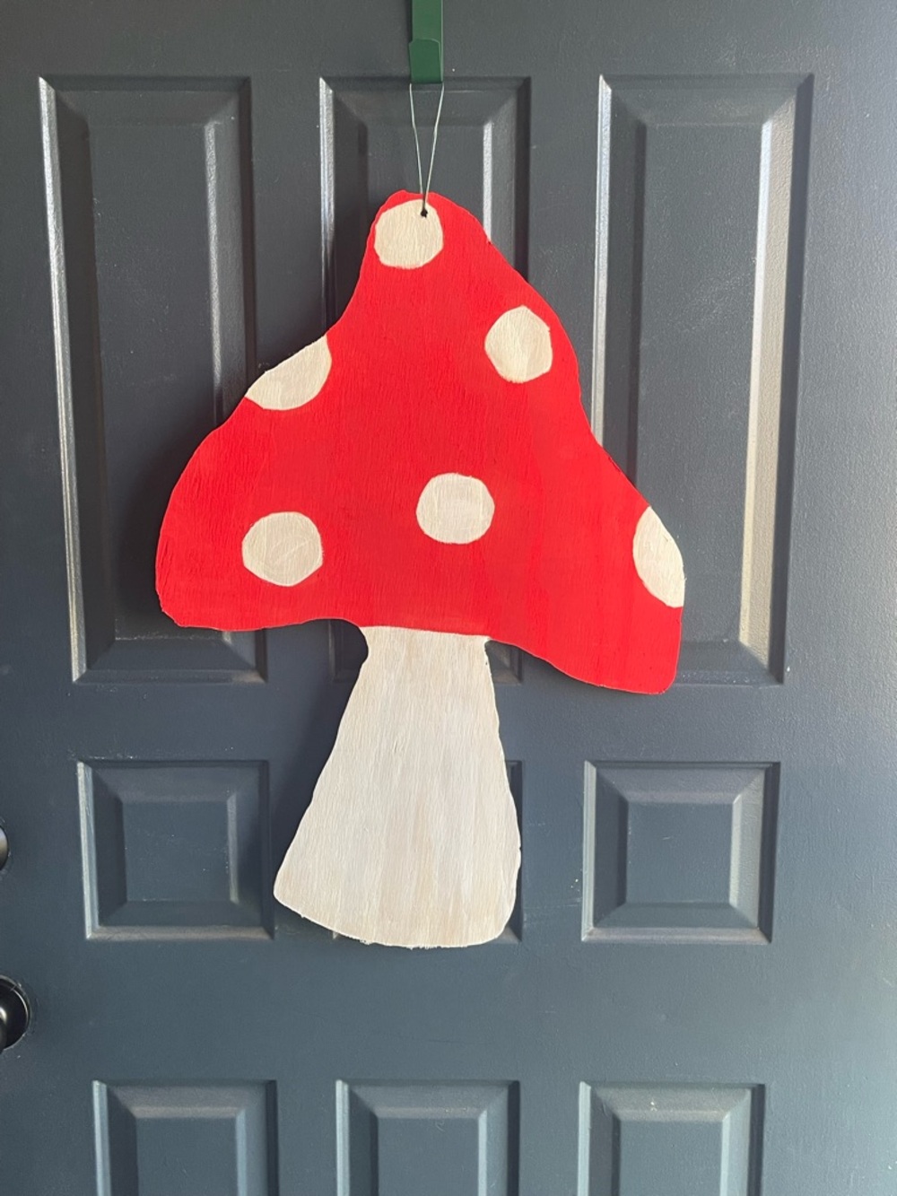 Handmade Red Mushroom Door Hanger with White Spots